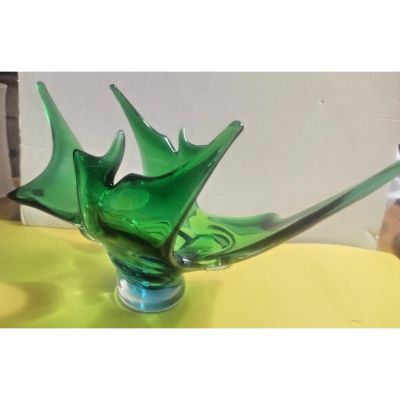 Vintage Large Chalet Canada Art Glass Green to Blue Centerpiece Vase 1960 - Picture 4 of 12